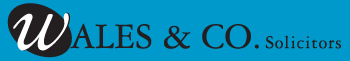 Wales & Co's Logo. Stylised logo in writing with solictiors word appended